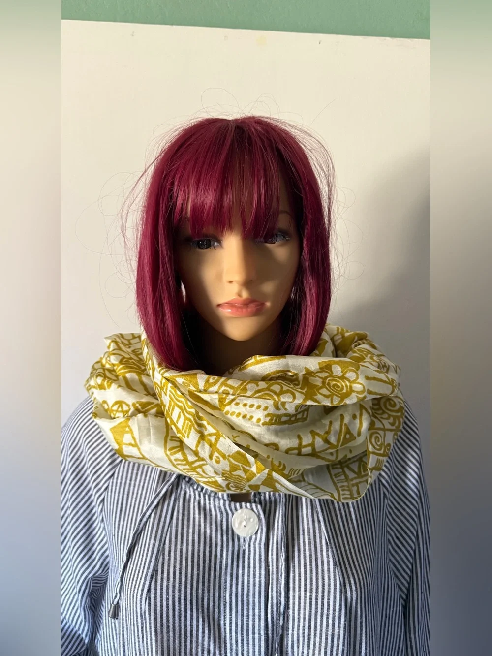 Trades of Hope 100% Silk Scarf Wrap Shawl Ivory Mustard Gold Fringe 35x66”